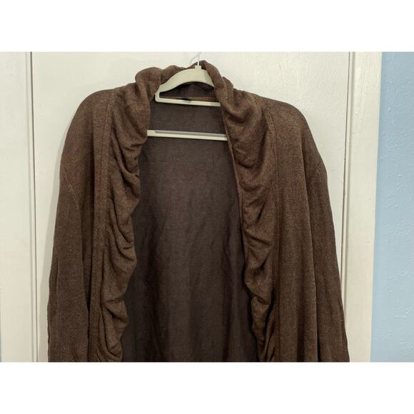 Lafayette 148 NY Cardigan Sweater XL Brown Linen Blend Ruffled Lagenlook Boho - Picture 2 of 5